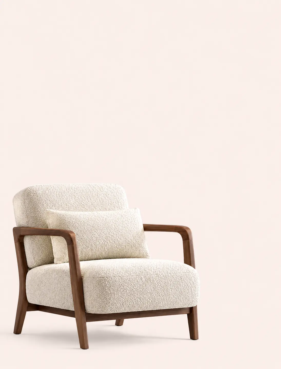 Cream Bouclé Walnut Lounge Chair