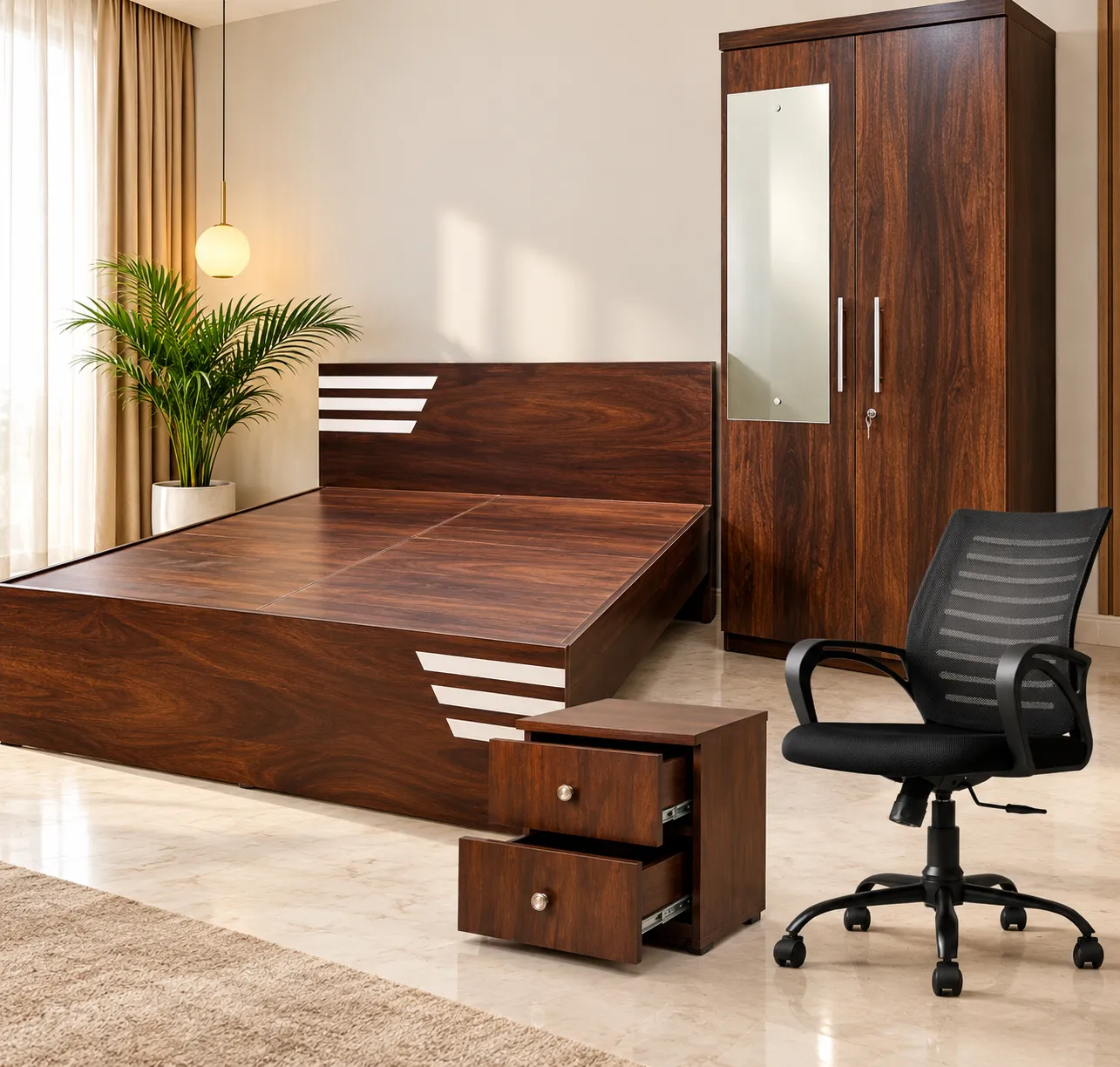 Modern Walnut Bedroom Furniture Set